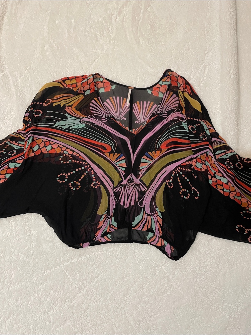 Free People Black Floral-Print Dolman Blouse with Multicolor Motif - Picture 7 of 11